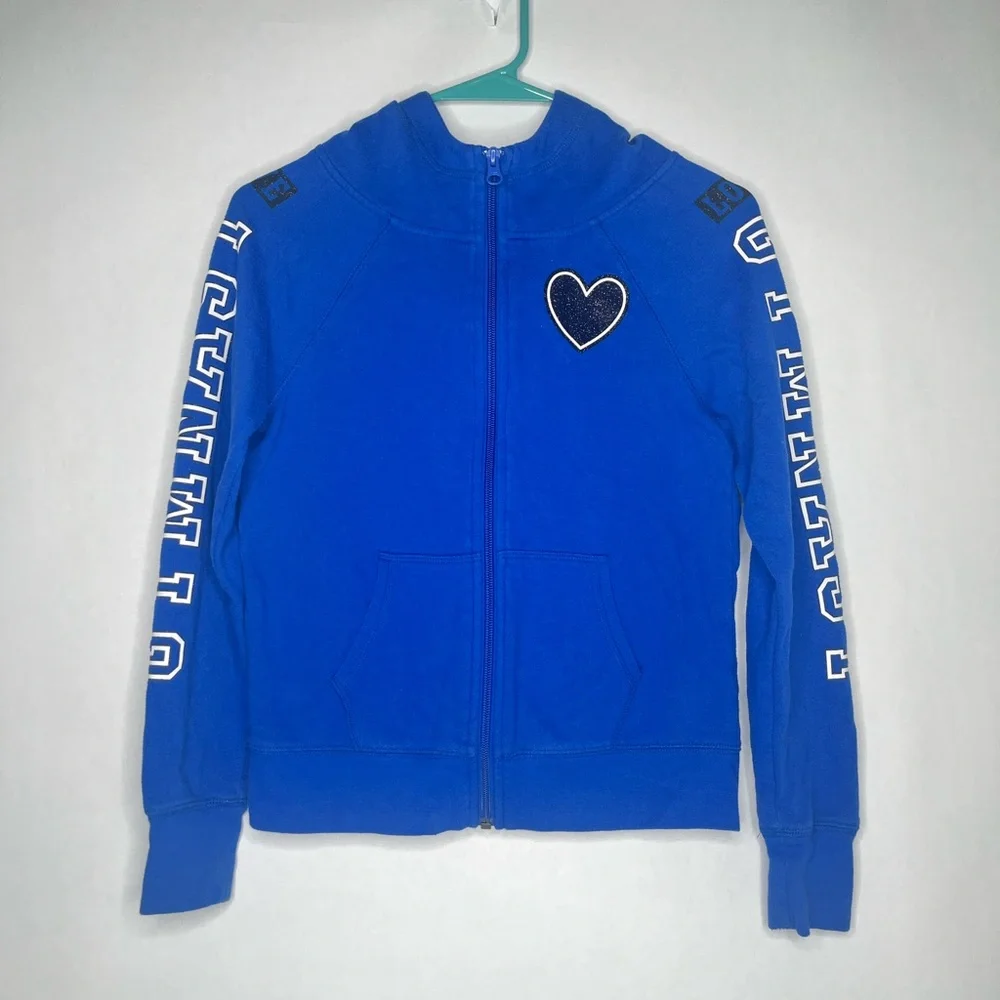Justice Girls Royal Blue Zip Up Hoodie Size 10 M Cute Soft Trendy Gymnastics Fun